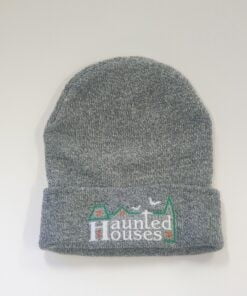 haunted houses light grey beanie hat, haunted houses events ghost hunt merchandise 2022